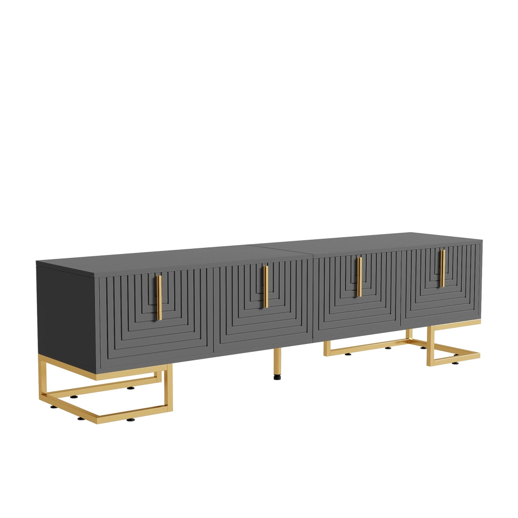 Mobile porta TV con 4 ante e ripiani interni, finitura grigio scuro, gambe e maniglie oro 170 × 40 × 45,5 cm