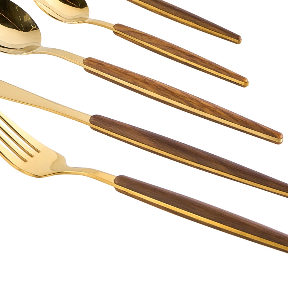 Set di posate Modern Glam 30 pezzi Coltello Forchetta Cucchiaio Cucchiaino da tè Forchetta da frutta Materiale sintetico Acciaio inossidabile Oro