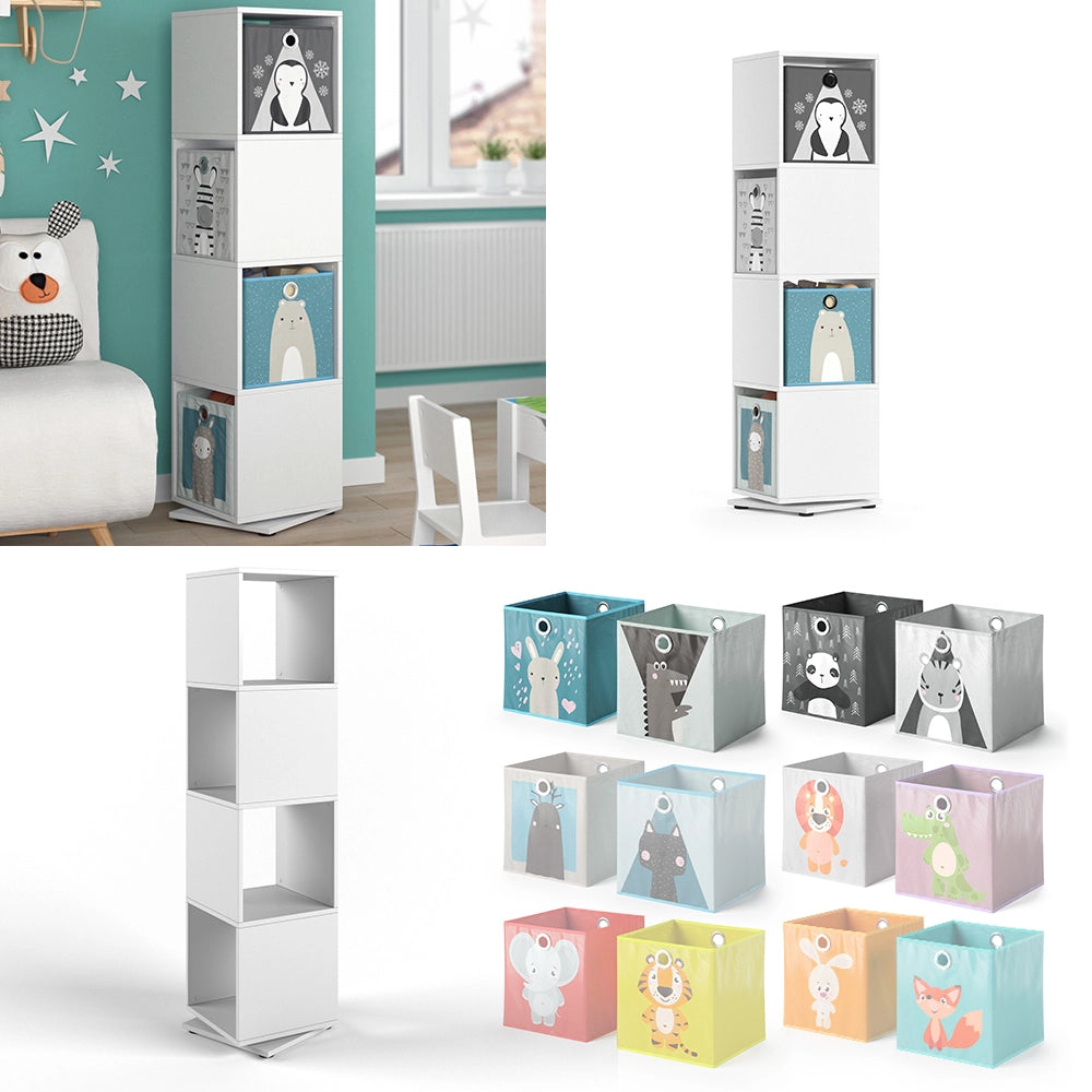 Vicco Libreria bambini Bianco 35.2 x 144.2 cm con 4 scatole pieghevoli