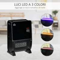 Stufa Elettrica 2in1 con Umidificatore, Luce LED 3 Colori, Timer e Telecomando, 33x21x49.5 cm, Nero