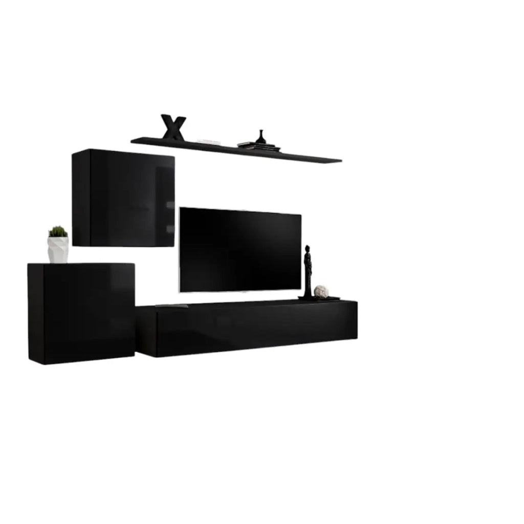 Set di mobili da soggiorno murali SWITCH V design, colore nero lucido.