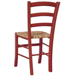 Sedia Venezia in legno di faggio rosso con seduta intrecciata in paglia di riso