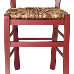 Sedia Venezia in legno di faggio rosso con seduta intrecciata in paglia di riso