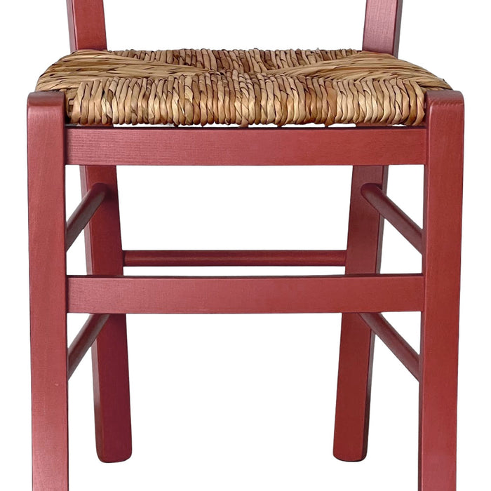 Sedia Venezia in legno di faggio rosso con seduta intrecciata in paglia di riso