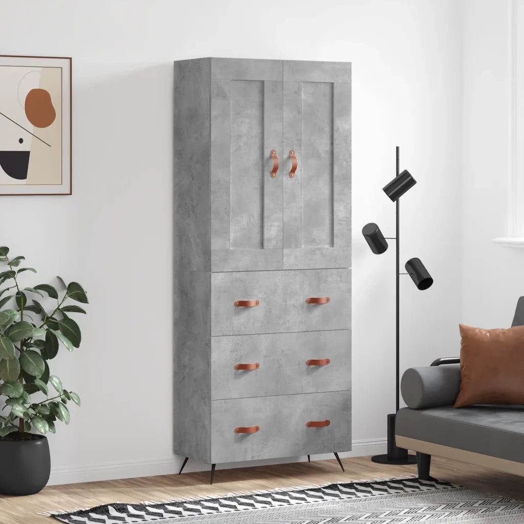 Credenza-Buffet-Armadio da cucina Grigio Cemento 69,5x34x180 cm in Legno Multistrato 823296