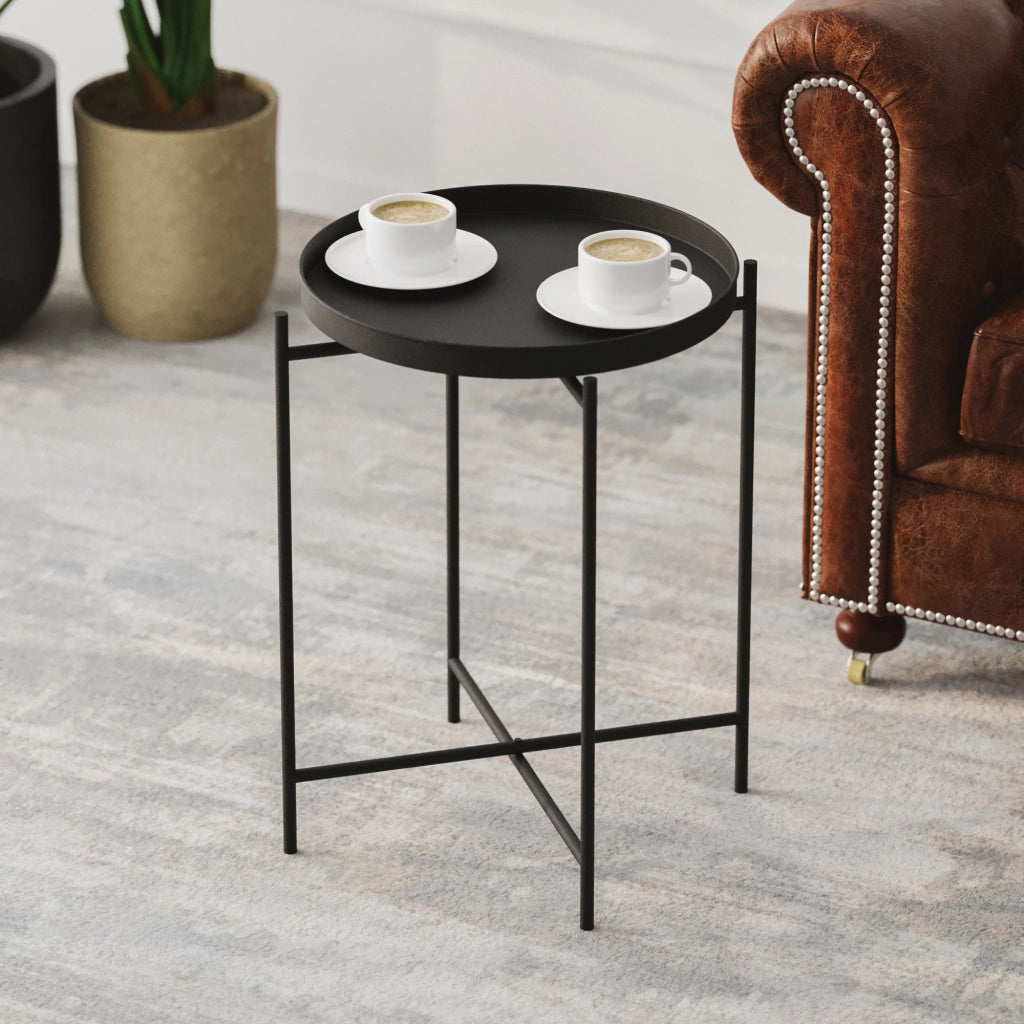 Fiave, Tavolino da Salotto Forma Rotondo, 46x46x56h cm Nero
