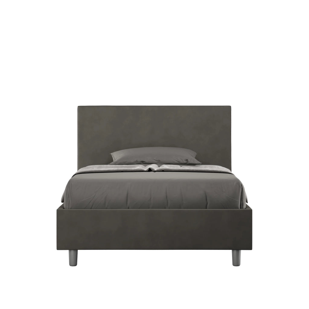 BS COM Letto una piazza e mezza senza rete imbottito 110x210 microfibra grigio