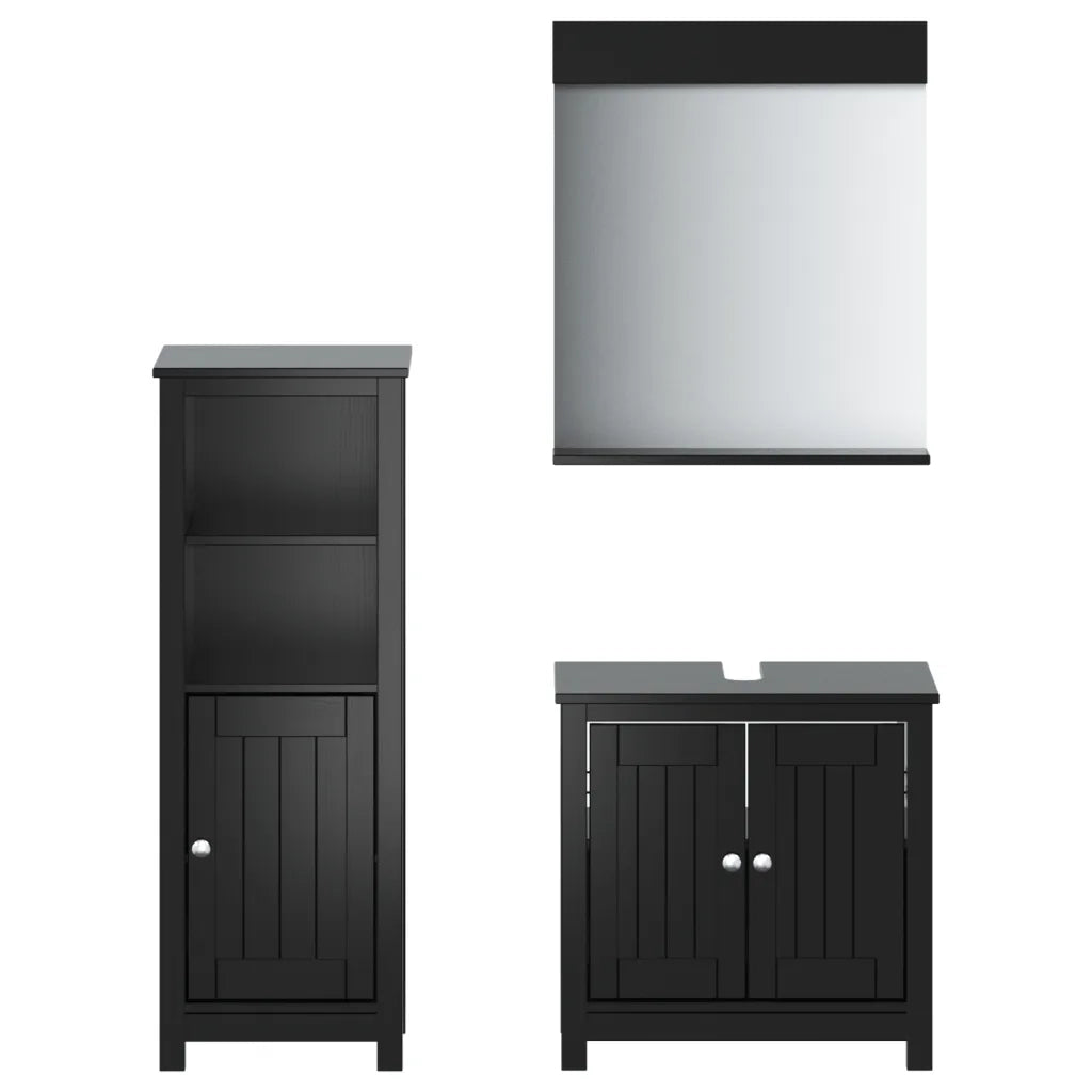 Set Mobili da Bagno 3 pz BERG Nero in Legno Massello di Pino 3206497