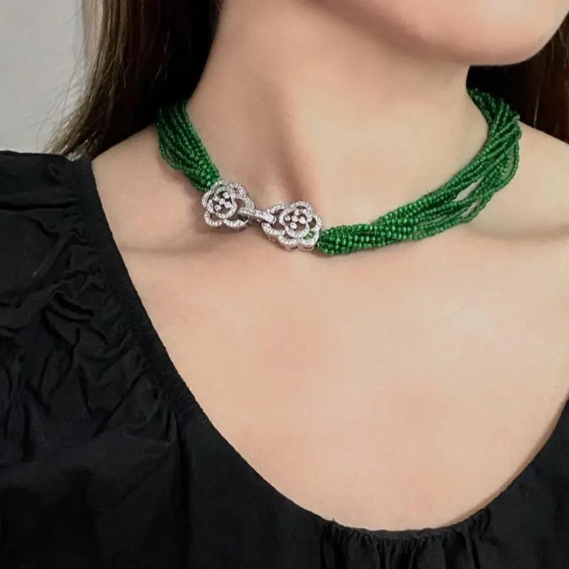 Bracciale e collana vintage con perline di cristallo verde, regalo di Natale o compleanno.