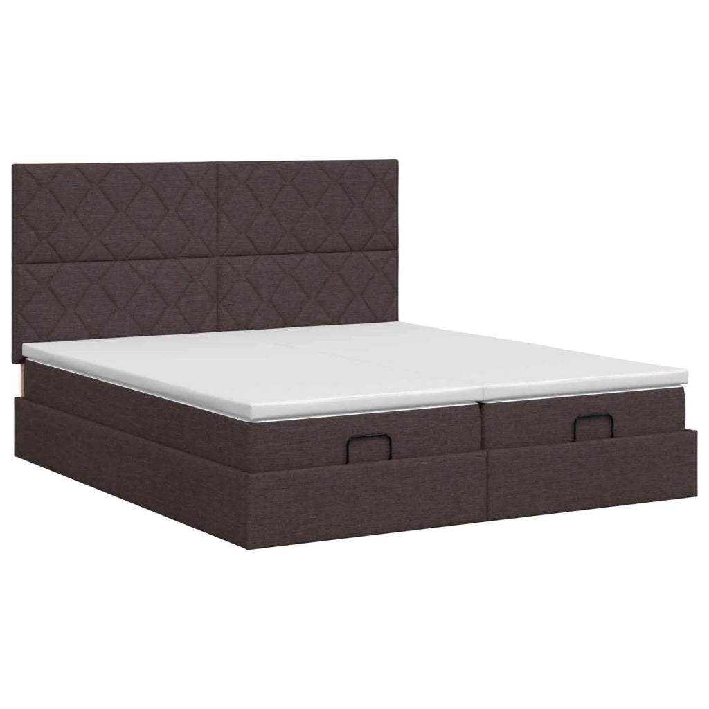 Letto ottomano con materasso 2 pz Marrone Scuro Tessuto 3457886