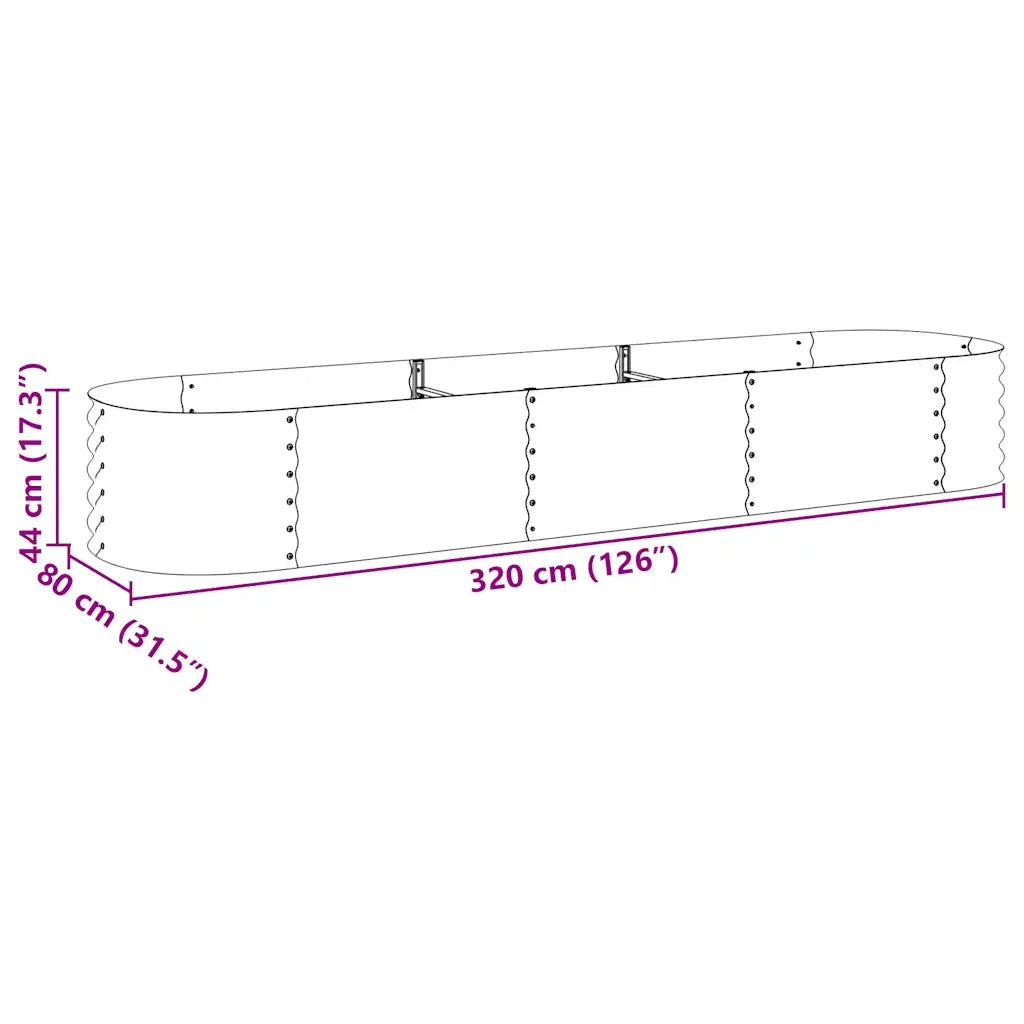 Letto Rialzato Giardino 320x80x44 cm in Acciaio Zincato Grigio 45527