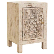 Comodino in legno intagliato a mano beige, 40x35x60h cm