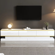 Mobile porta tv 200 cm bianco lucido con 3 cassetti e bordo dorato