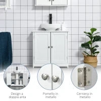 kleankin Mobile Sottolavabo a 2 Ante con Ripiano Regolabile e Intaglio a U, 60x30x60 cm, Bianco