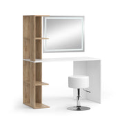Vicco Tavolo da toeletta Bianco/Sonoma 122.2 cm con specchio LED e sgabello