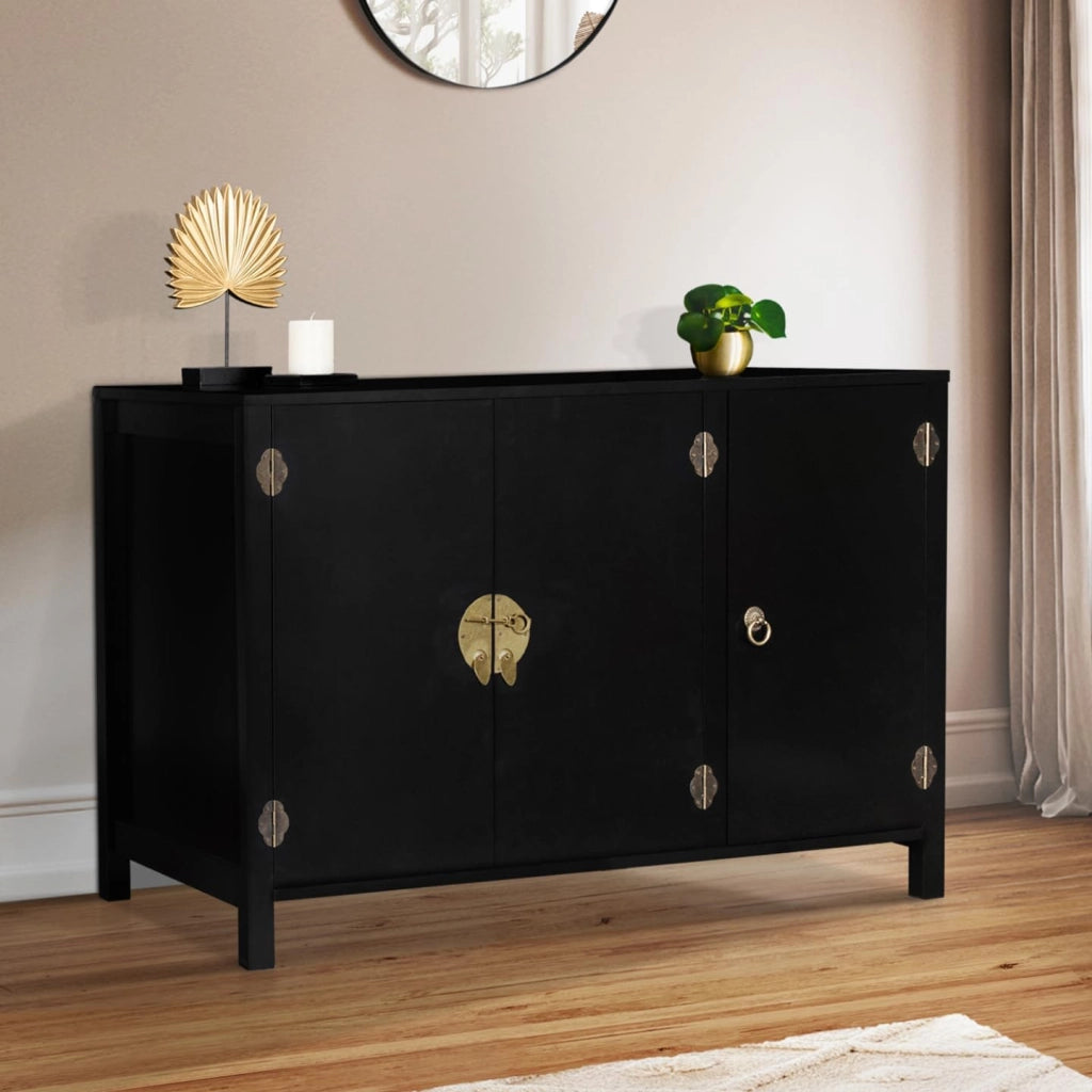 Credenza bassa a 3 ante, legno nero YANG