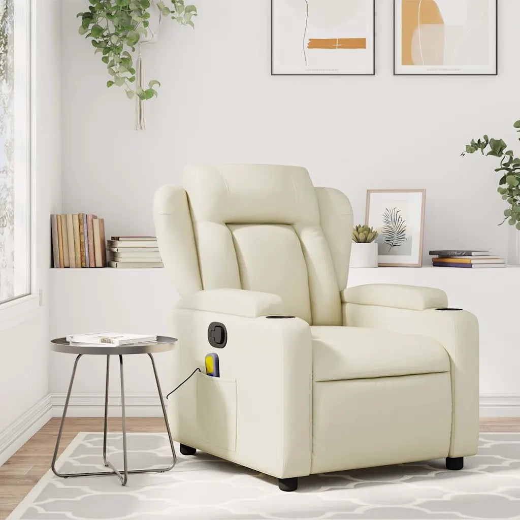 Divano Sedia-Poltrona reclinabile massaggiante in Similpelle Crema 658412