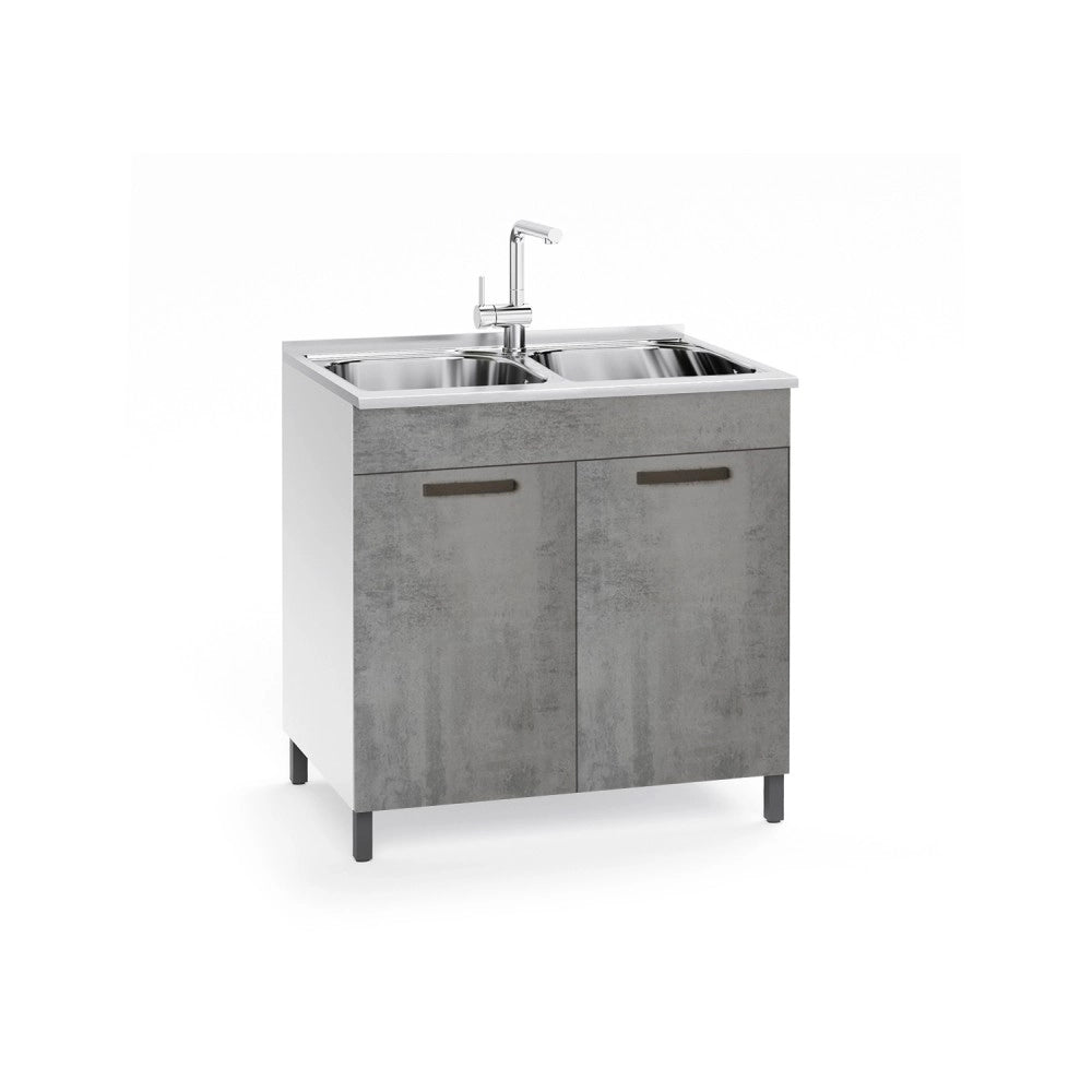 Sottolavello 2 ante 80 cm con lavello due vasche incluso colore cemento
