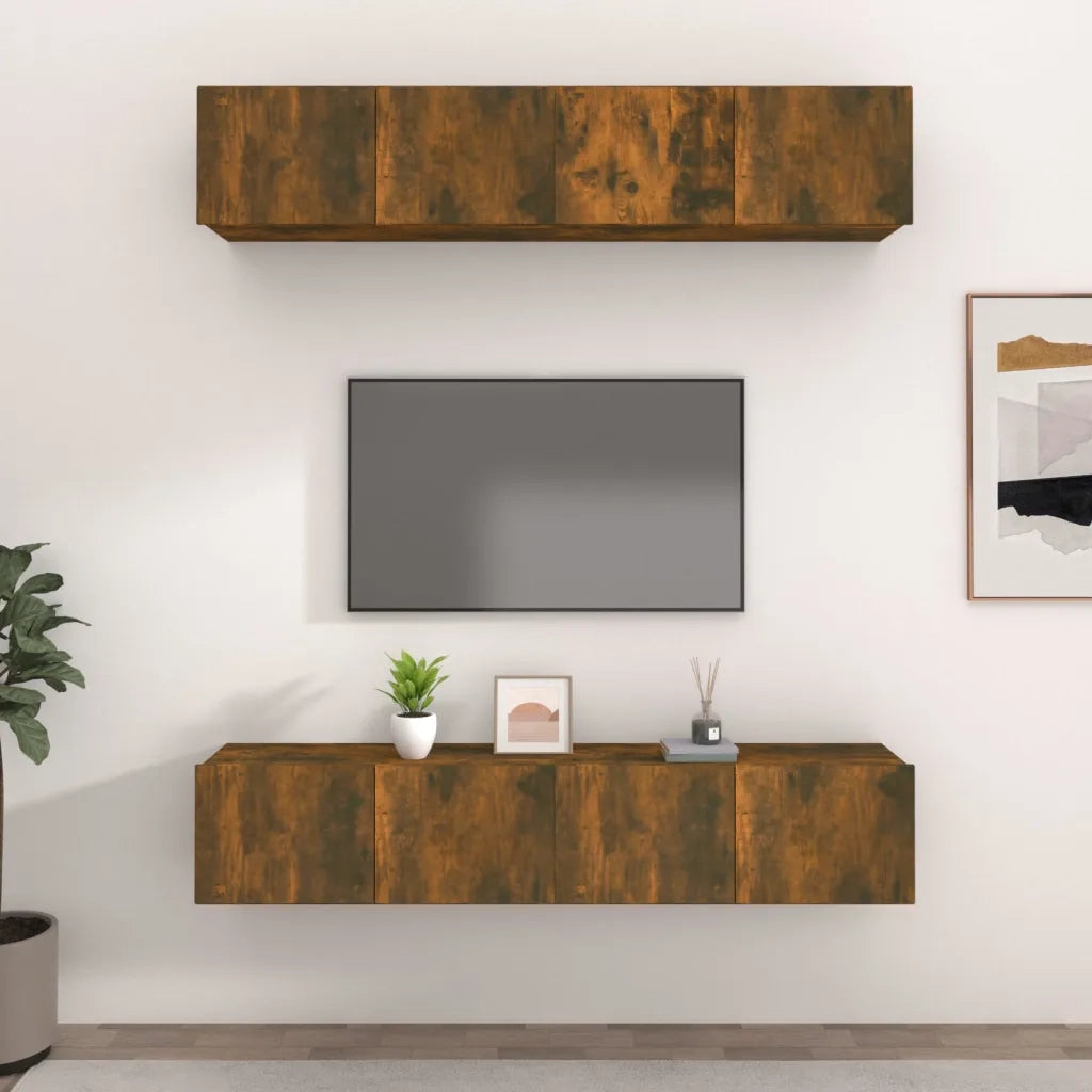 Mobili TV 4 pz Rovere Fumo 80x30x30 cm in Legno Multistrato 3114187