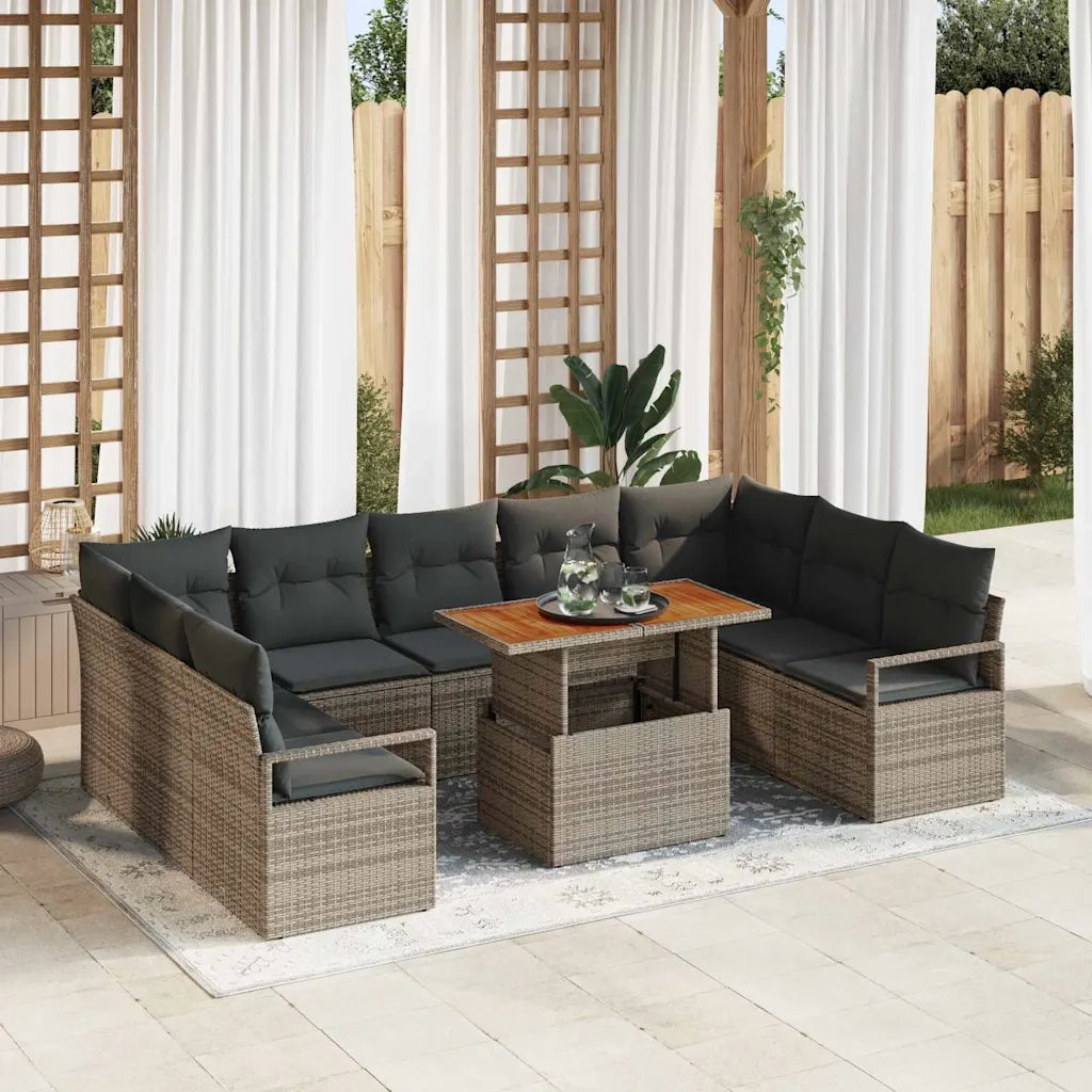 Set Divano da Giardino con cuscino 10 pcs Grigio e Marrone 3349754