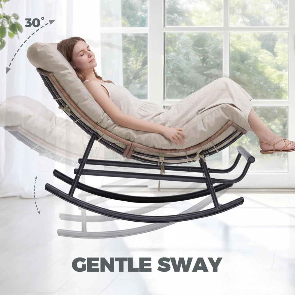 Sedia a dondolo grande con cuscino extra spesso, comoda seduta lounge per interni ed esterni, soggiorno, terrazza, giardino, veranda (marrone chiaro)
