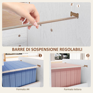 Cassettiera per Ufficio a 4 Cassetti 40x42x130,8 cm con 2 Serrature e Barra Portadocumenti in Legno Bianco