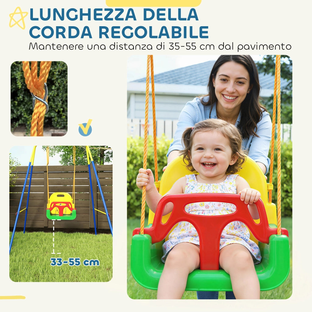 Altalena da Giardino per Bambini Regolabile ¨C Minimal ¨C Verde, Acciaio, PP, 128x155x157 cm