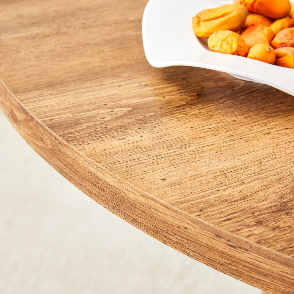 Tavolo da pranzo rotondo in MDF e metallo con piano a 4 segmenti e base cilindrica, per cucina, effetto legno, 100 × 76 cm