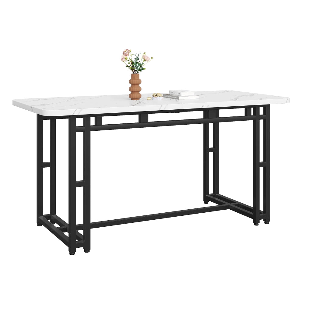 Tavolo da pranzo moderno in MDF con gambe in metallo nero per soggiorno e sala da pranzo 140 × 80 cm