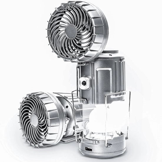 Due pezzi di Lanterna da Campeggio 2 in 1 1600mAh con Ventilatore e Ricaricatore Solare - Portatile - per Campeggio Scoperto Interruzione di Corrente