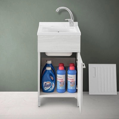 Mobile lavatoio 45x50 cm 1 anta bianco venato con vaschetta in resina