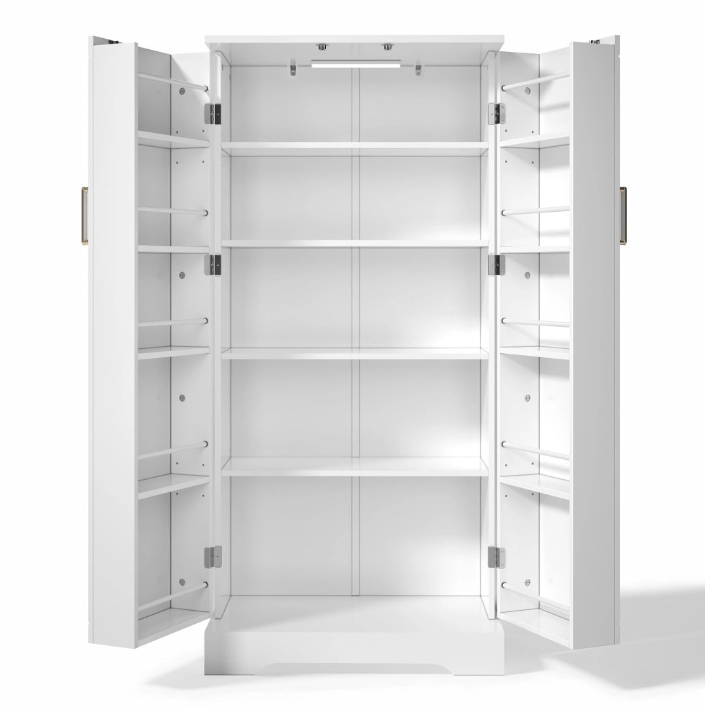 Credenza da cucina 60x35x128 cm salvaspazio con luce LED con sensore bianco
