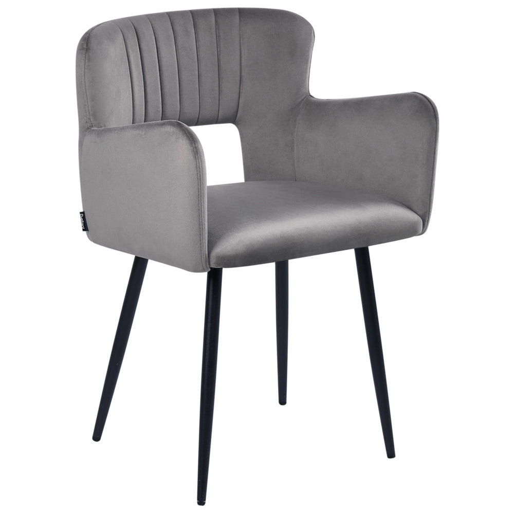 Set di 2 sedie da pranzo velluto grigio braccioli schienale intagliato gambe in metallo moderna industriale