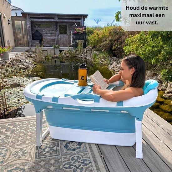 Kit di doccia pieghevole per bambini e adulti con cuscino - 121cm - doccia pieghevole mobile - ideale per piccole cabine da bagno - verticale - blu