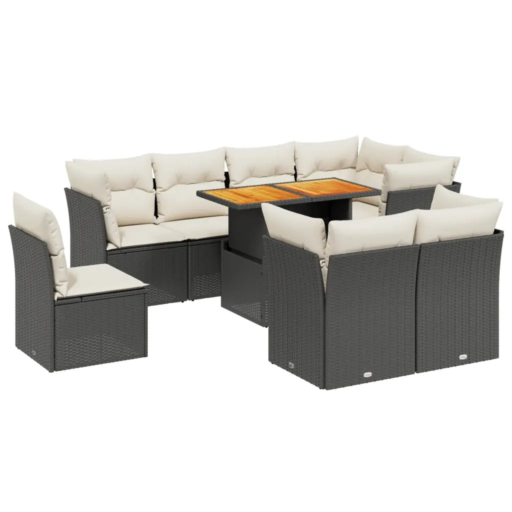 Set Divani da Giardino 9 pz con Cuscini Nero in Polyrattan 3270930