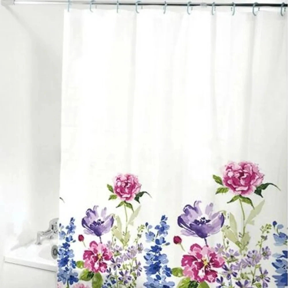 Trade Shop - Tenda Per Doccia Bagno Stampa Garden Fiori Floreale 180x200cm Con 12 Ganci 87569 -