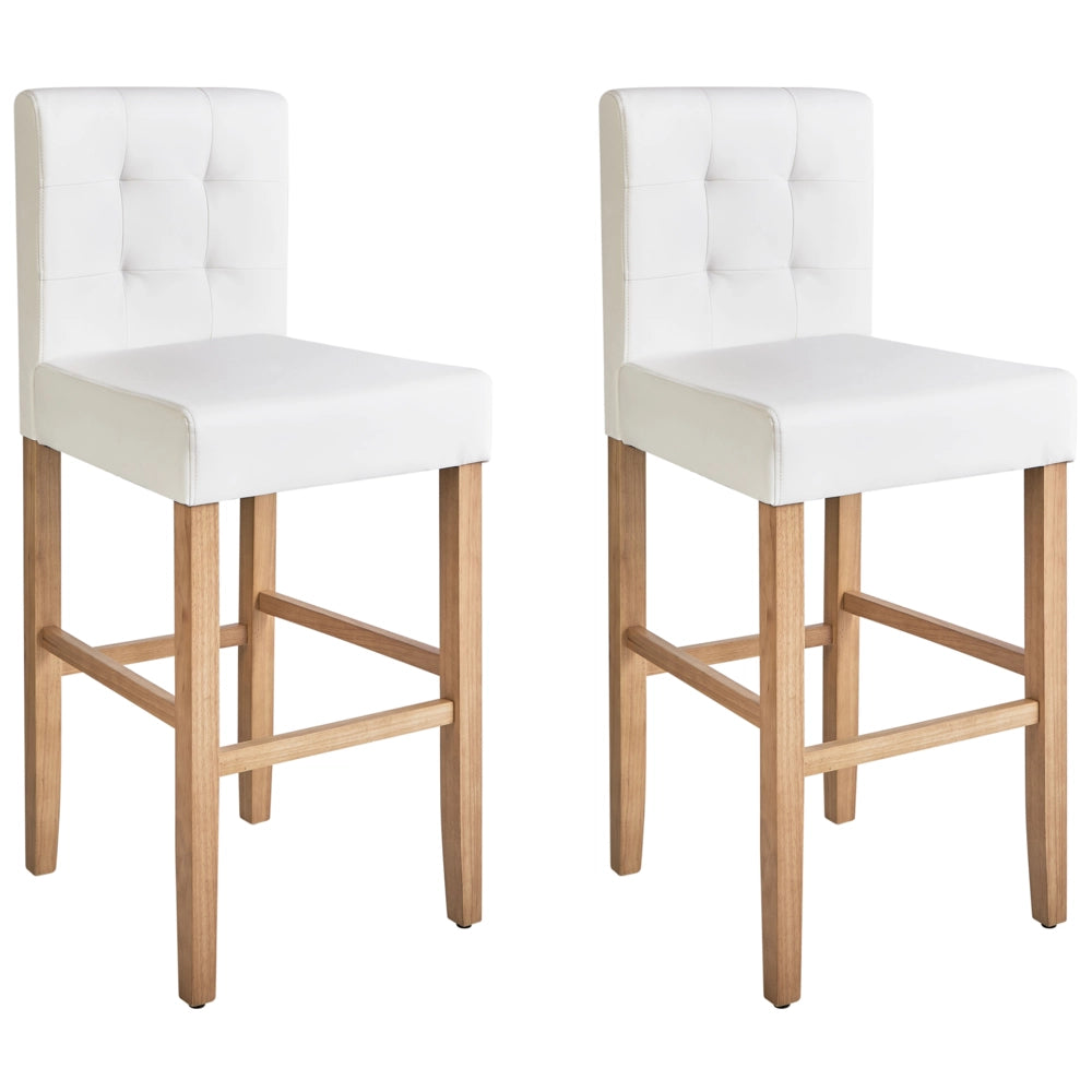 Set di 2 sgabelli da bar in ecopelle bianco sporco con schienale sala da pranzo cucina imbottita moderna