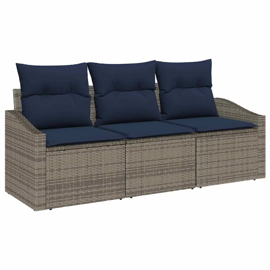 Set Divano da Giardino 3 pcs Grigio e Blu Navy polyrattan 3355254