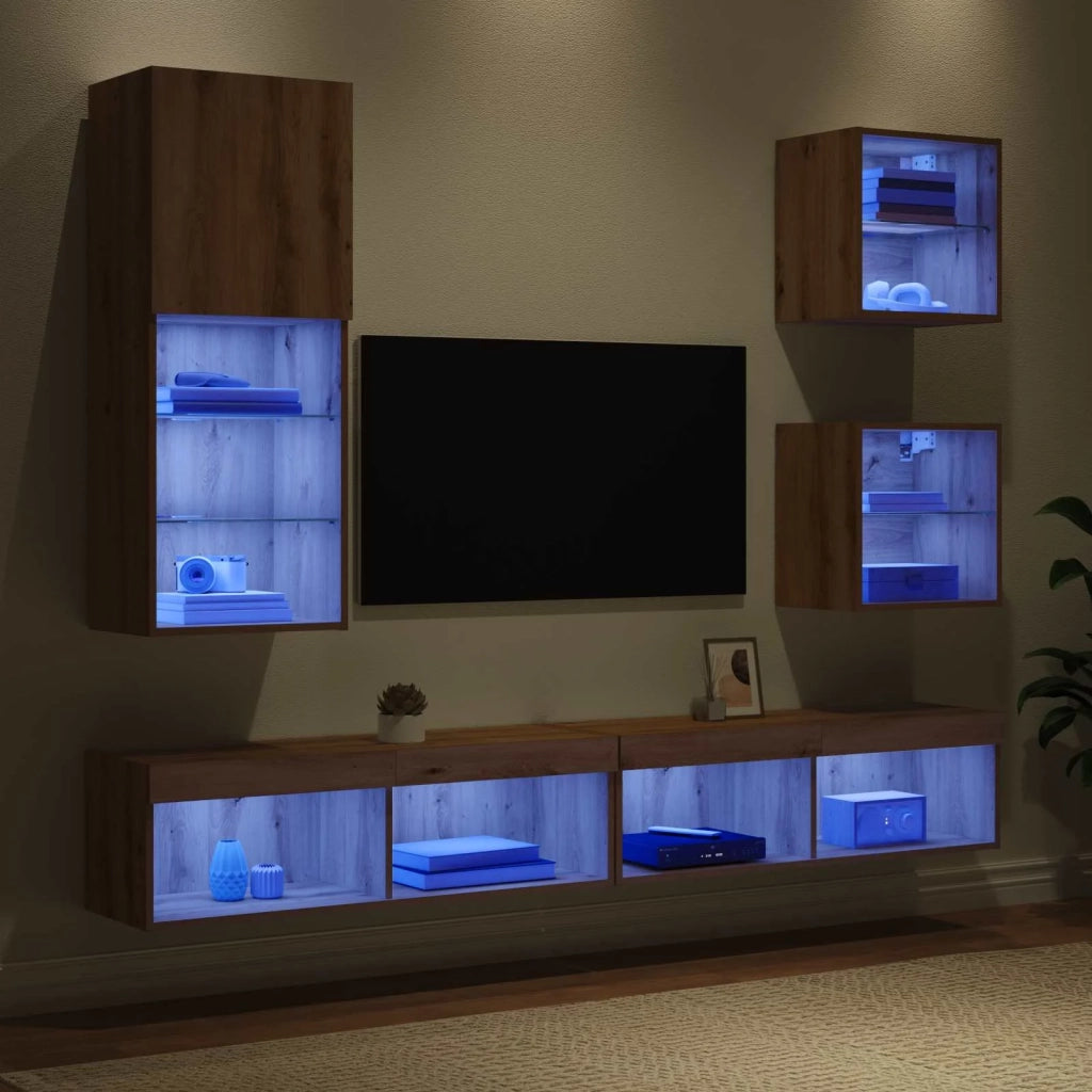 Unità a muro per TV con LED 5 pcs Rovere artigianale