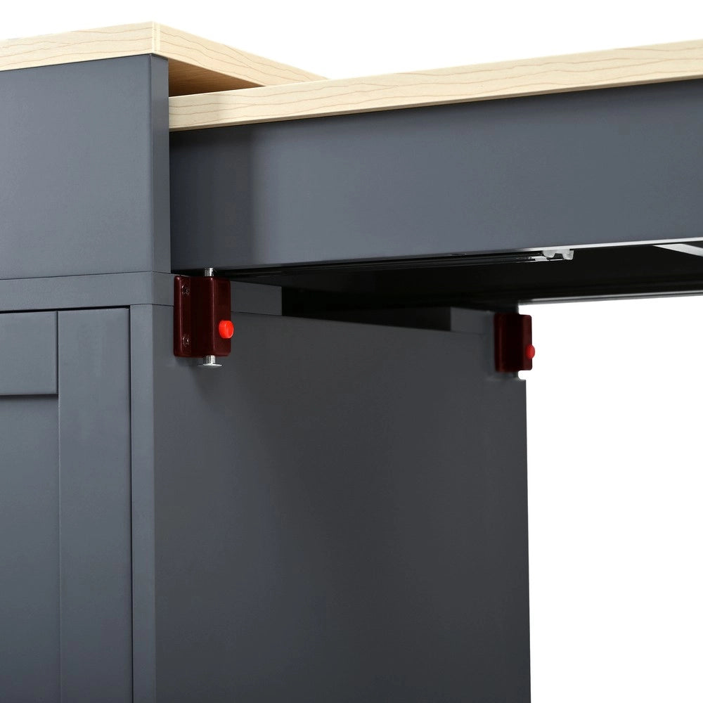 Isola da Cucina su Ruote con Piano Allungabile, Cassetti e Portaspezie ¨C Xylo ¨C Grigio