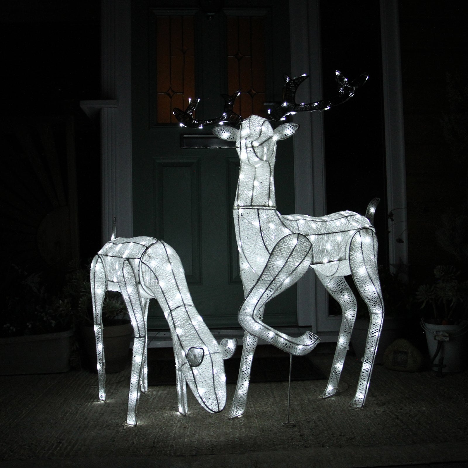 Renne di Natale Luminose Decorazione da Esterno per la Casa Luci LED Bianco Ghiaccio Figure Luminosa Luci di Natale - Maschio & Femmina - Bianco