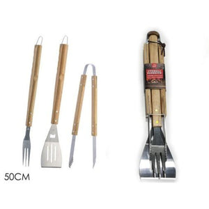 SET 3 UTENSILI CON MANICO IN LEGNO PER BARBECUE.