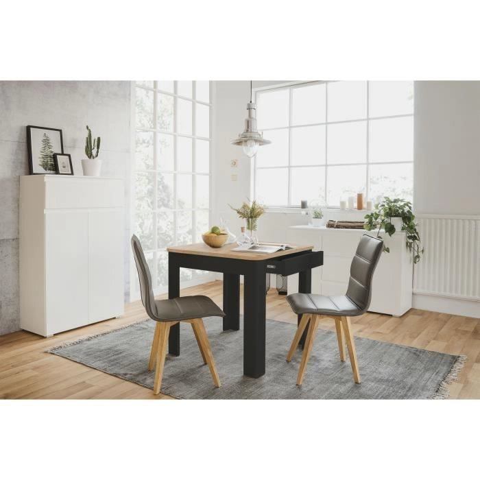 Tavolo OSLO - Rettangolare - 4 persone - 80 x 77 x 80 cm - Nero / Rovere artigianale
