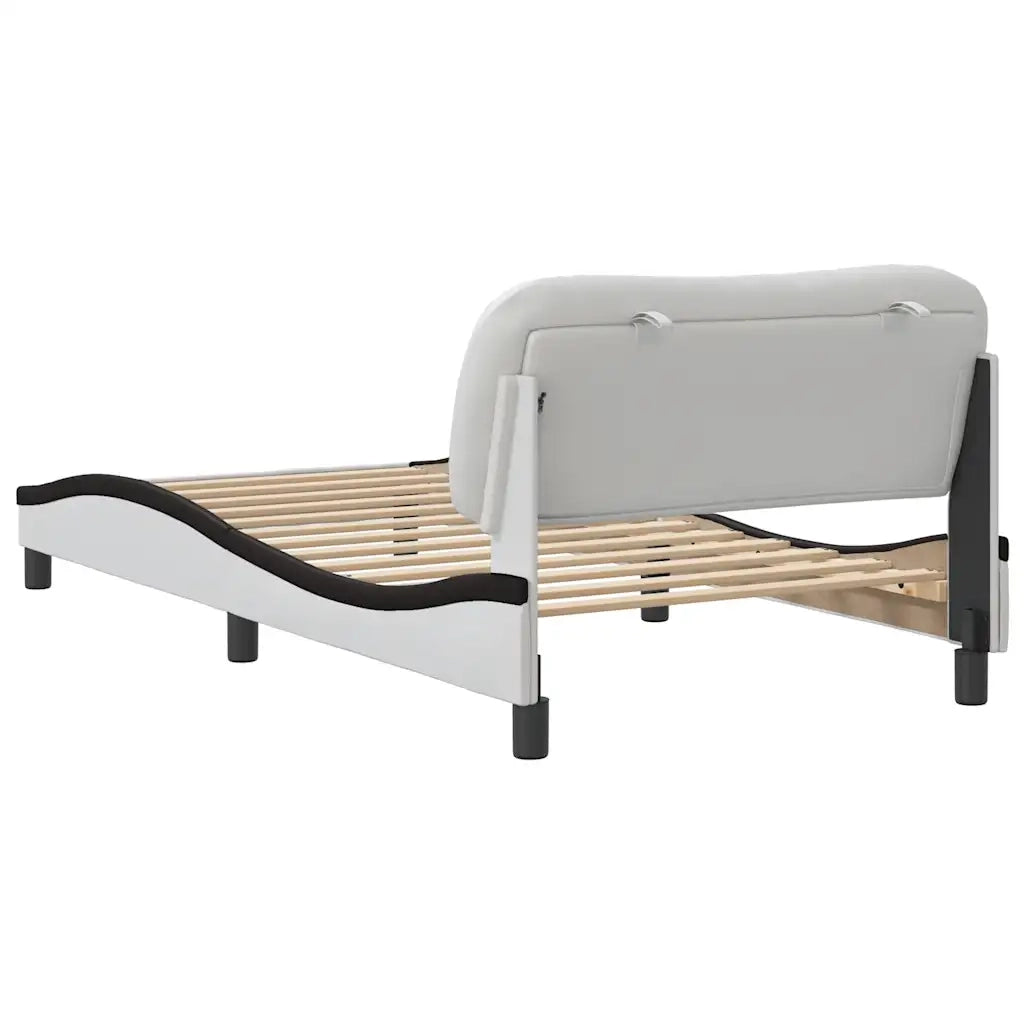 Letto singolo | Letto per adulti | Giroletto senza Materasso Hvar Nero e Bianco 100x200 cm in Similpelle