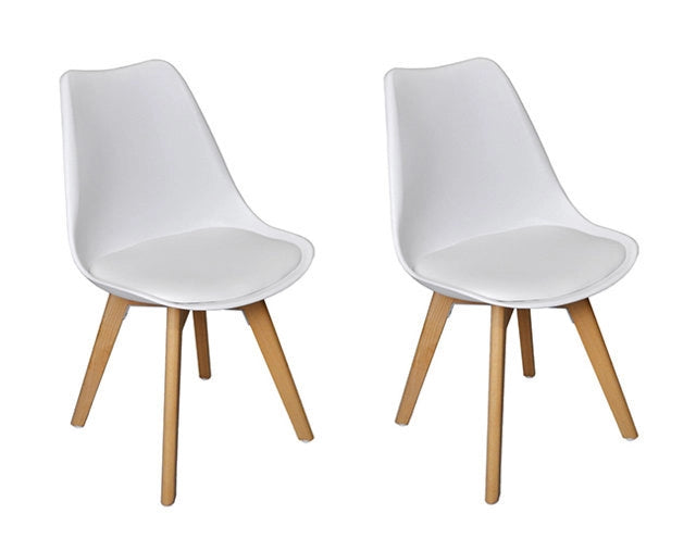 Sedia in plastica bianca, sedia da pranzo piede in legno (2 pz) - Mia - SD08MIPL