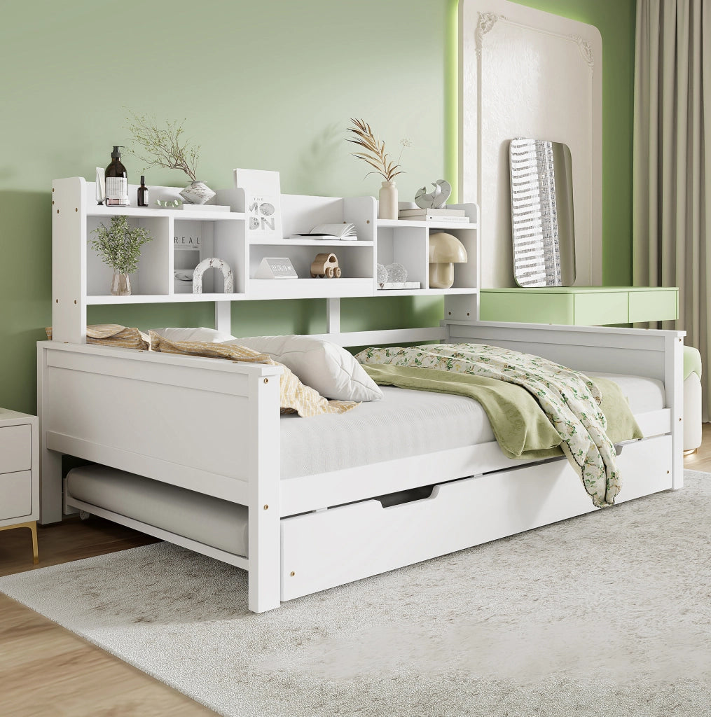 Divano letto multifunzione estraibile 90x200 cm con vano portaoggetti; bianco
