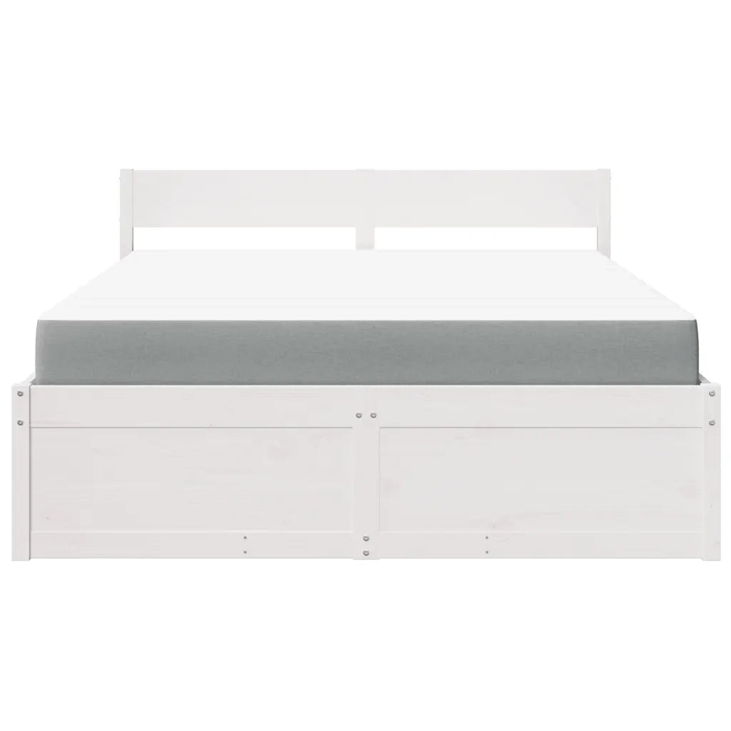 Letto Cassetti e Materasso Bianco 160x200cm Legno Massello Pino