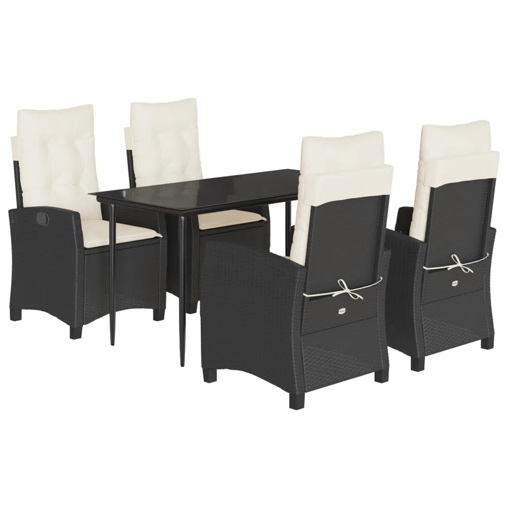Set da Pranzo da Giardino 5 pz Nero con Cuscini in Polyrattan 3212725