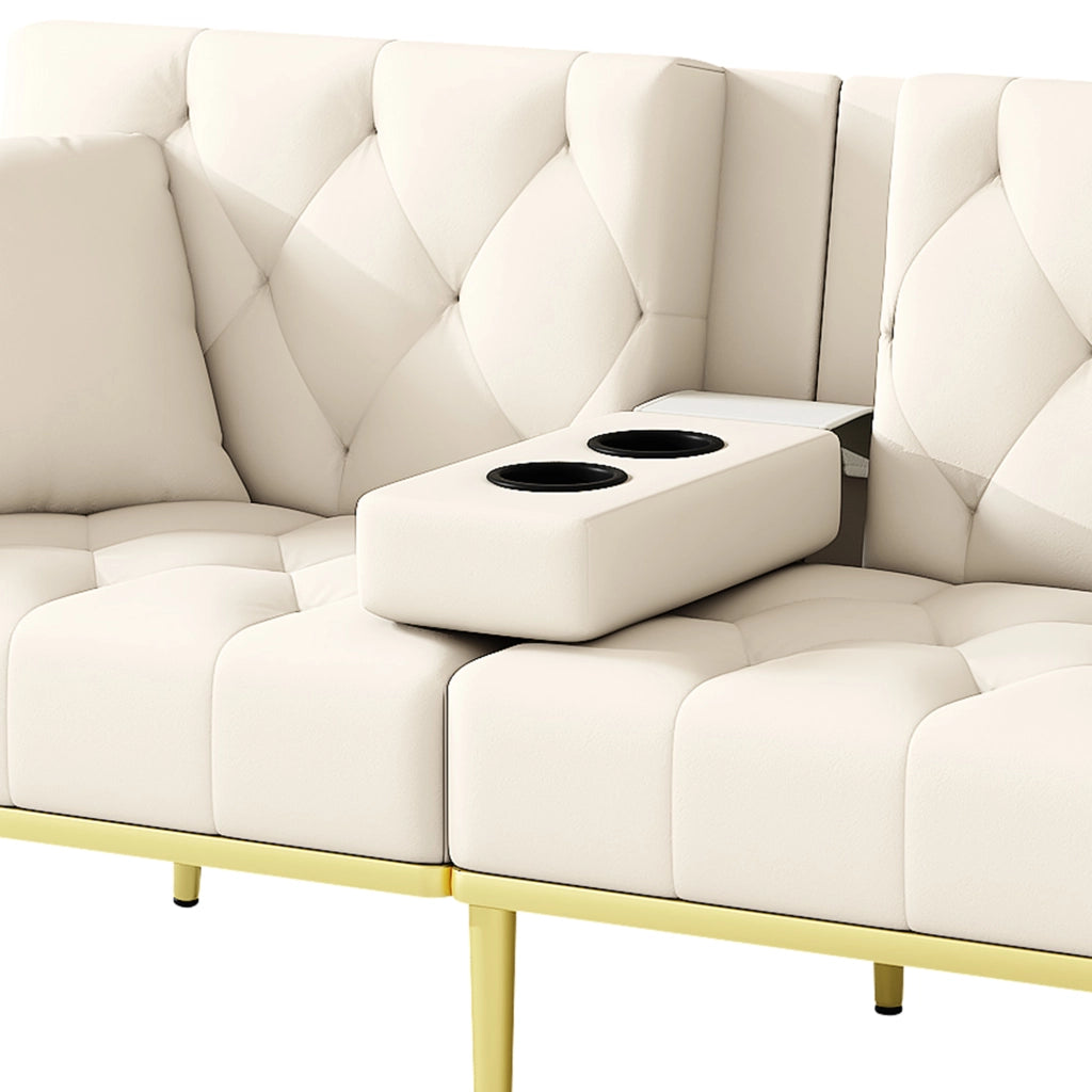 DIVANO LETTO 175x80x73,5 cm in velluto beige con schienale regolabile