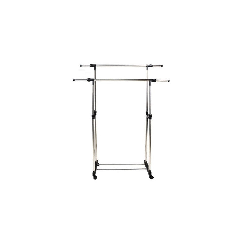 Trade Shop - Appendiabiti Allungabile Telescopico Doppio Con Ruote E Vassoio 80x40x80/155cm -